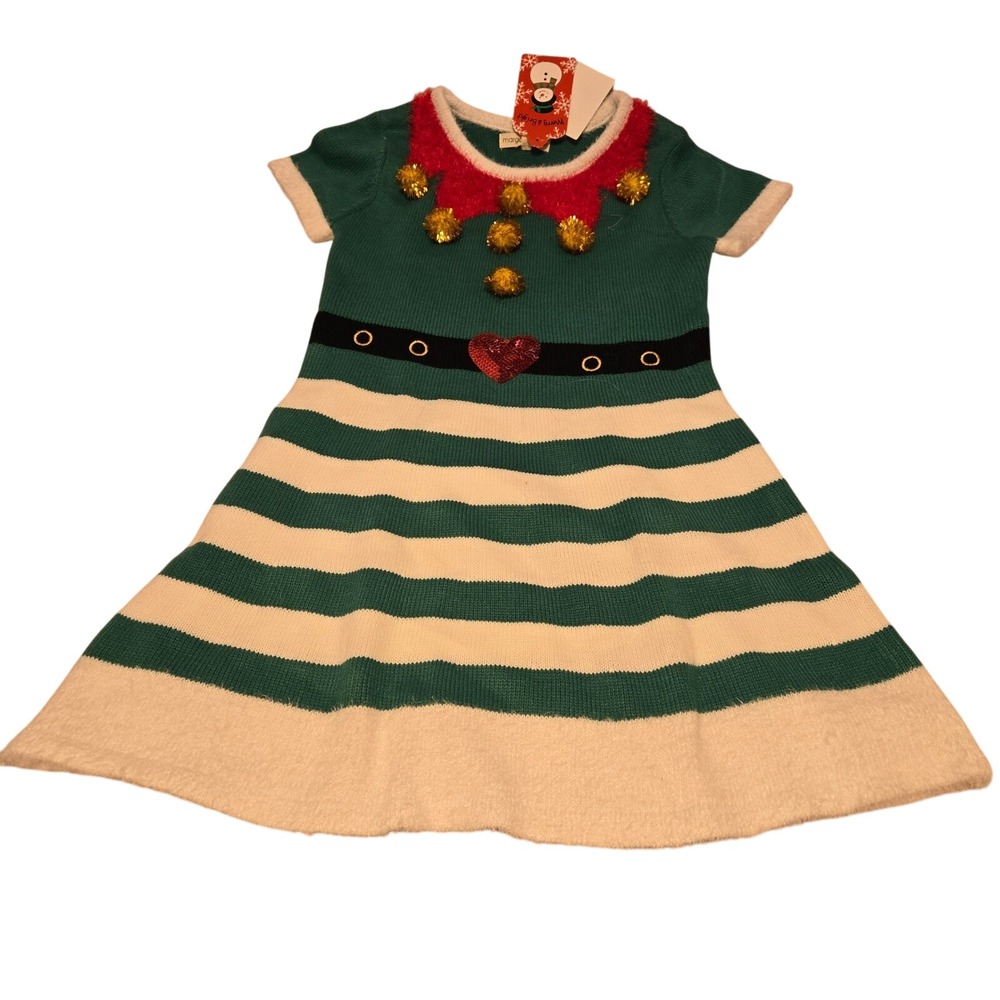 Margaux & Lexi Christmas Elf Dress‎ Holiday Green White Girls